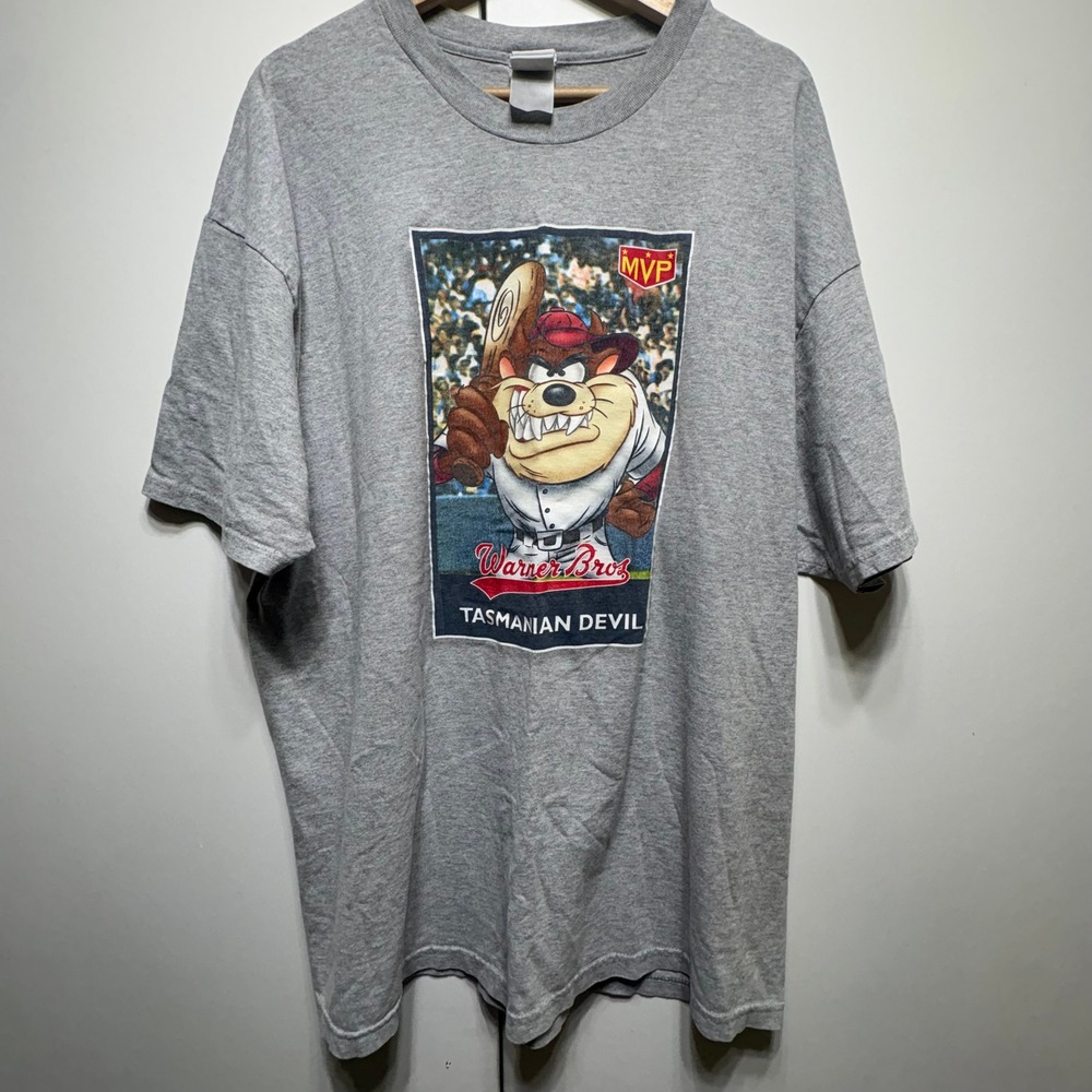 Warner Bros Studio Store Tasmanian Devil T-Shirt Mens Gray Baseball Taz Graphic